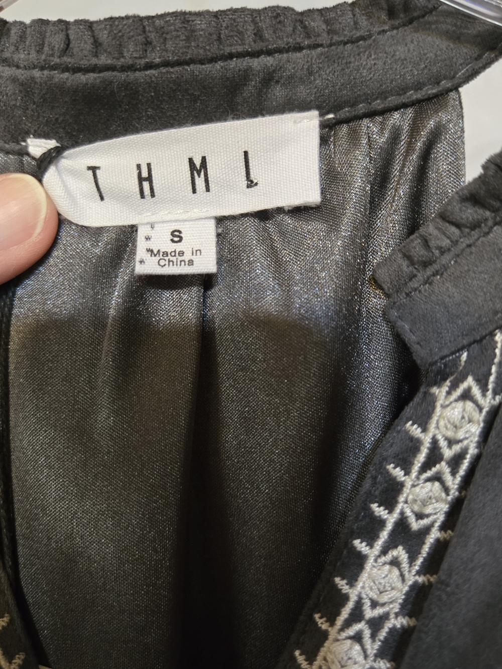 THML Gray Suede Halter Dress with Floral Embroidery - Picture 4 of 6